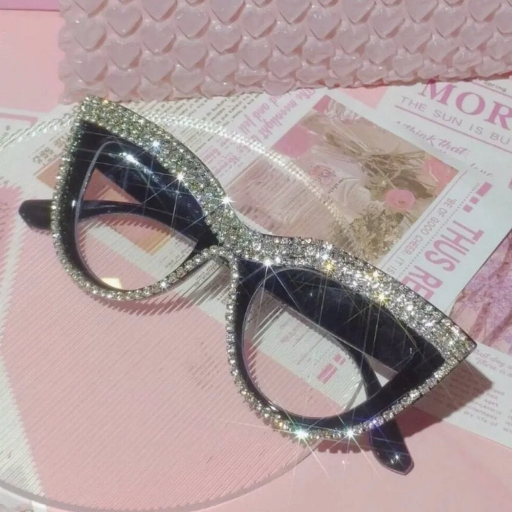🥳HP🥳NEW Black w/Rhinestones Blue Light Glasses
